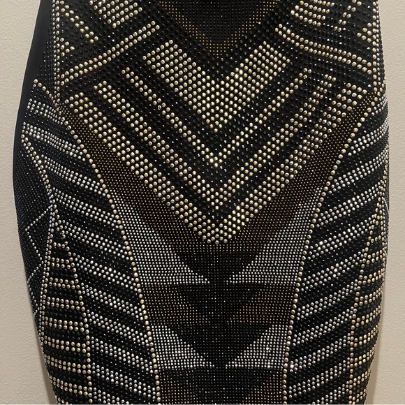 🔥 Ruby Rox Sexy Strapless Studded Mini Dress ✨ Gold & Silver Studs Small S 🖤 - Picture 4 of 5